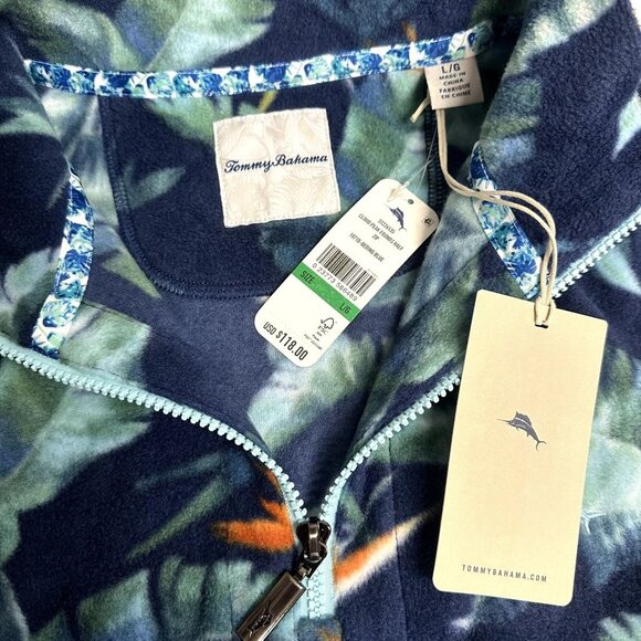 Tommy Bahama Men's Large Cloud Peak Fronds Half Zip Fleece Pullover Bering Blue - Picture 4 of 9